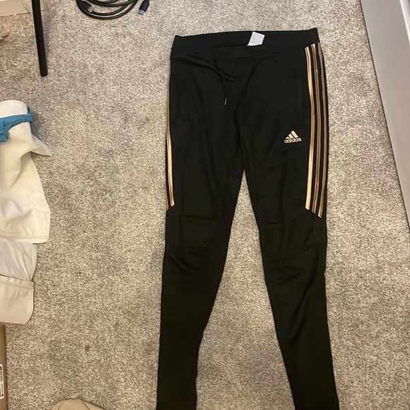 LIGHTLY WORN adidas Womens Mid Rise Tapered Sweatpant track with gold stripes xs - Picture 2 of 4
